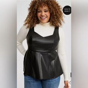 Torrid Deep Black Faux Leather Peplum Top